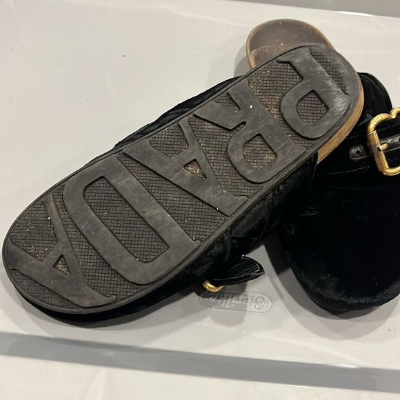 Black Prada Velvet Slides with Gold Buckle. - Picture 3 of 3